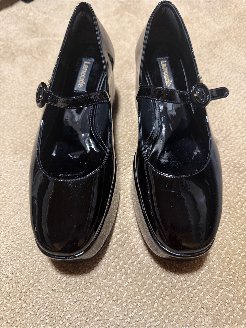 Larroude Black Patent Mary Jane Platform
